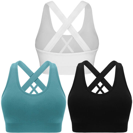 Double Couple Sports Bras for Women Padded High Impact Seamless Criss Cross Back Workout Tops Gym Activewear Bra Large
