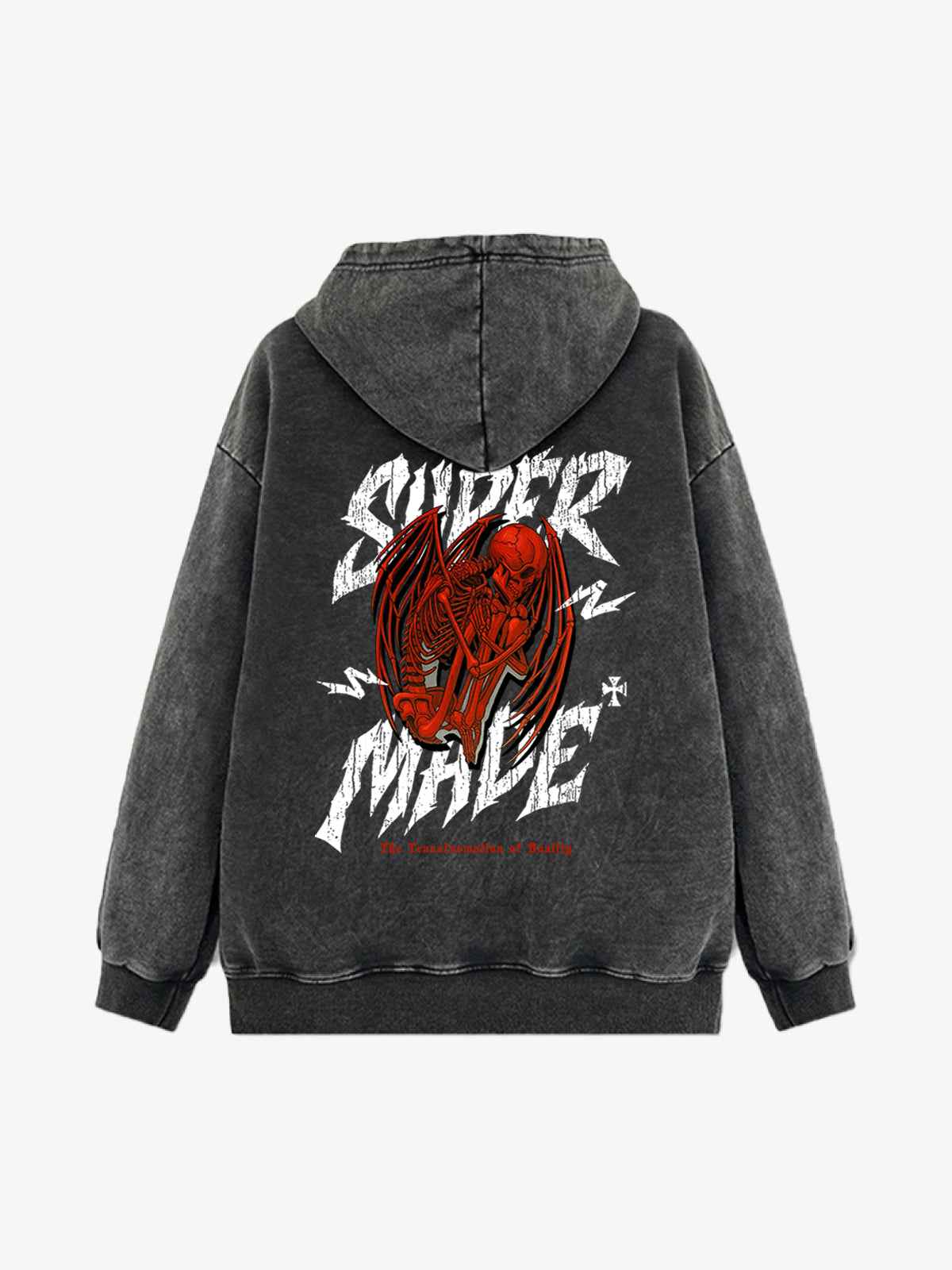 Distressed Graphic Bold Angel Wings Design Hoodie