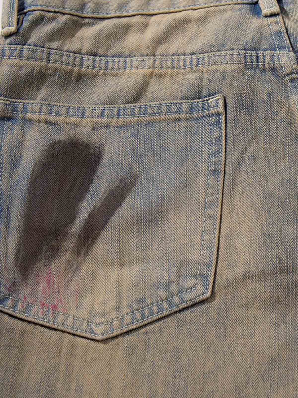 Retro Washed Brushstroke Baggy Jeans - Luxuryurbanwear