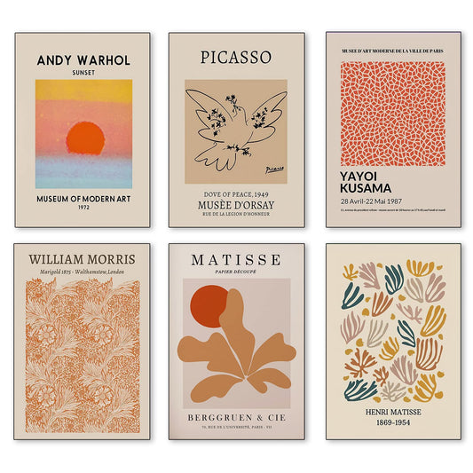 XINTANG 6 Piece Famous Art Canvas Posters Picasso Dove Henri Matisse William Morris Flower Market Andy Warhol Sunset Gallery Wall Mid Century Abstract Minimalist Room Aesthetic Decor Prints Painting