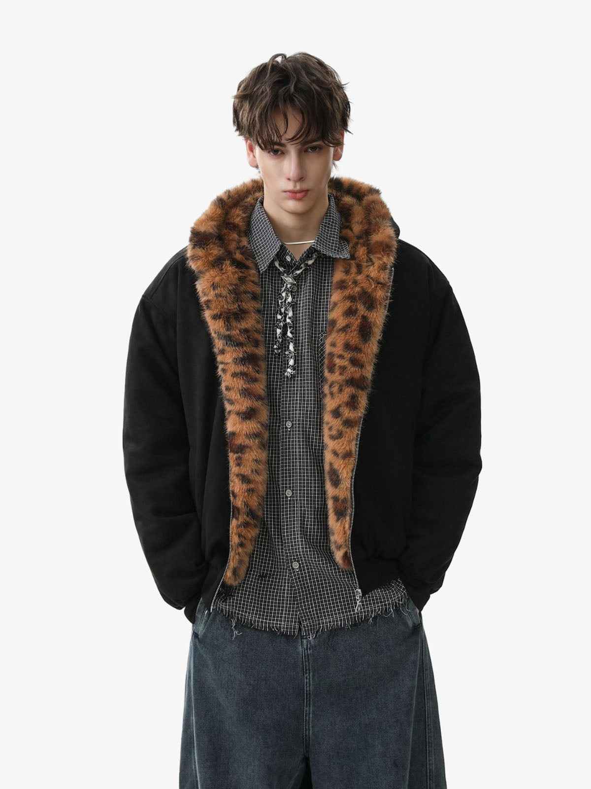 Tiger Print With Ears Hooded Fur Jacket