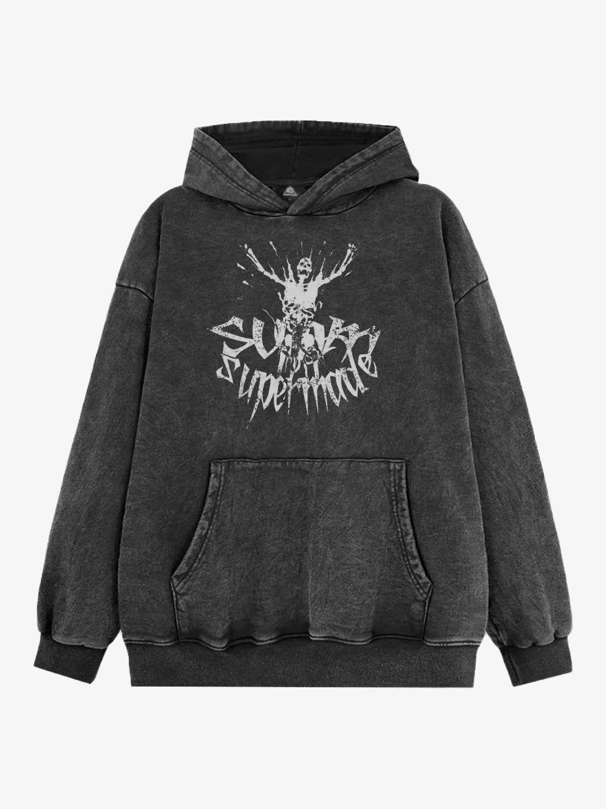 Gothic Devil Graphic Washed Hoodie