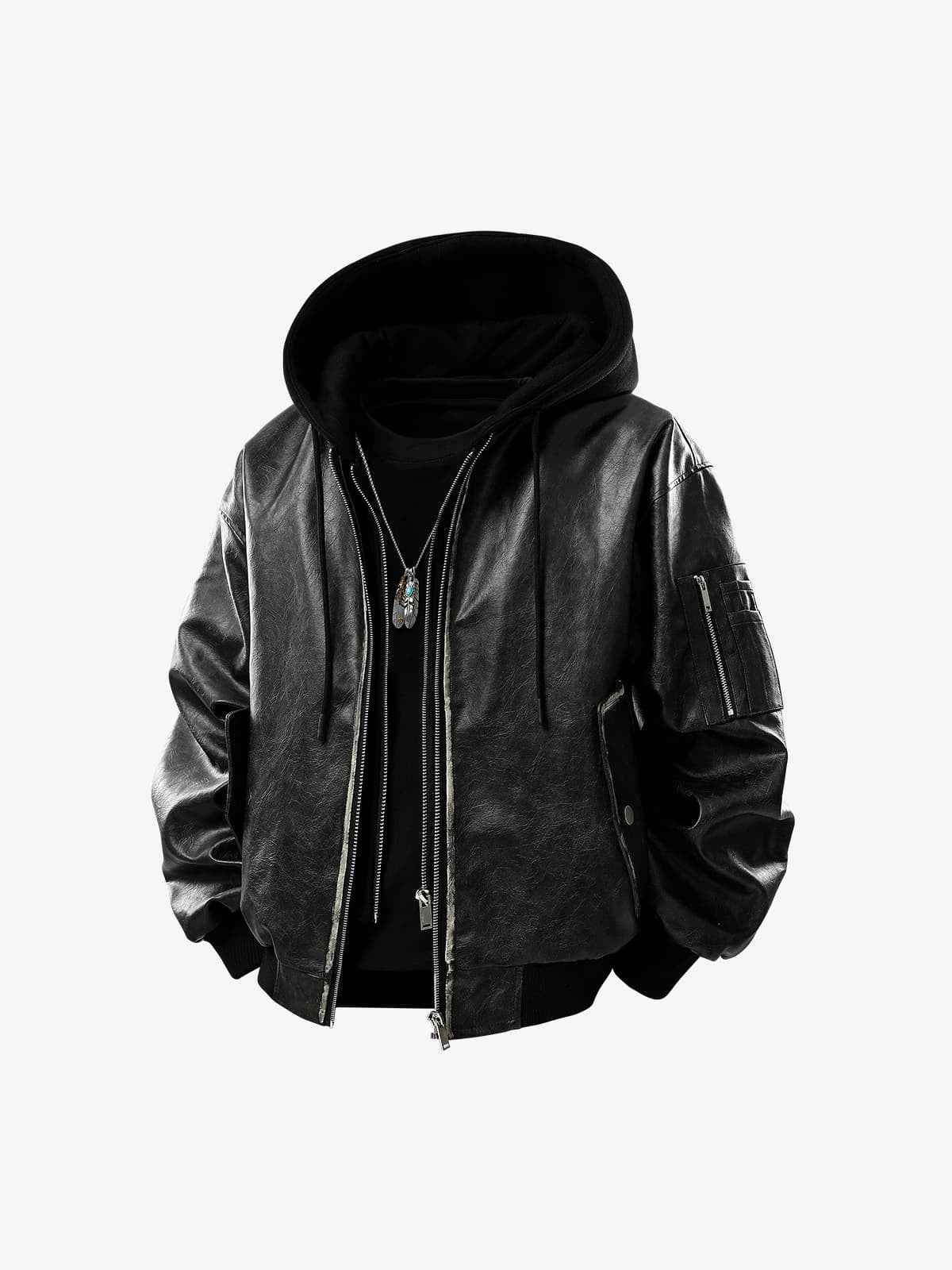 Retro Distressed Washed PU Leather Cotton Jacket