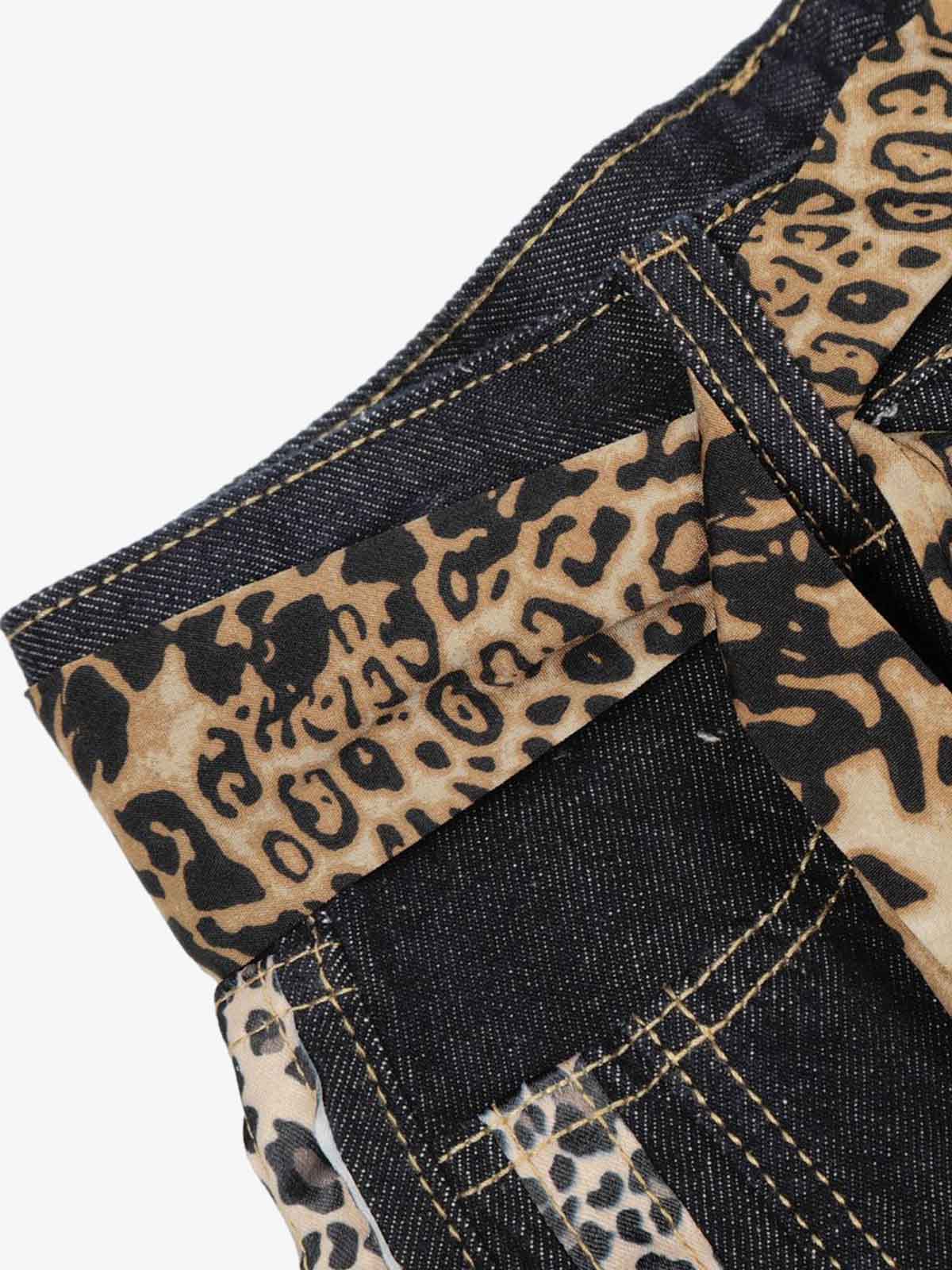Leopard Side Panel Tie Belt Denim Barrel Jeans - Luxuryurbanwear