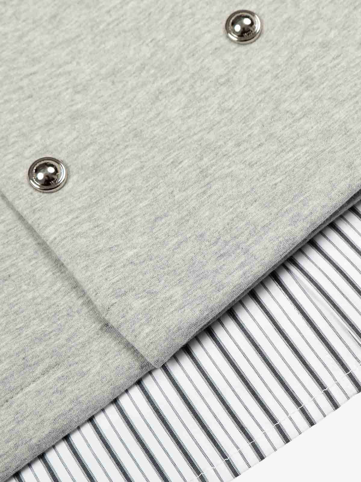 Button Detail Striped Panel Faux Layered Jacket