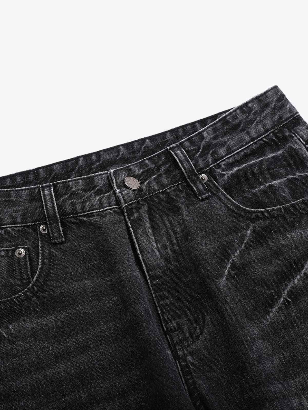 Vintage Washed Distressed Whisker Barrel Jeans