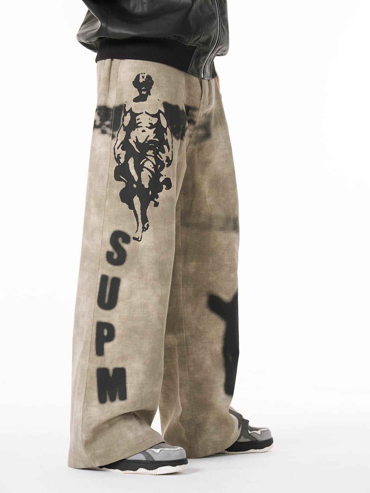 Original Large Cross Angel Print Distressed Jeans - 2552