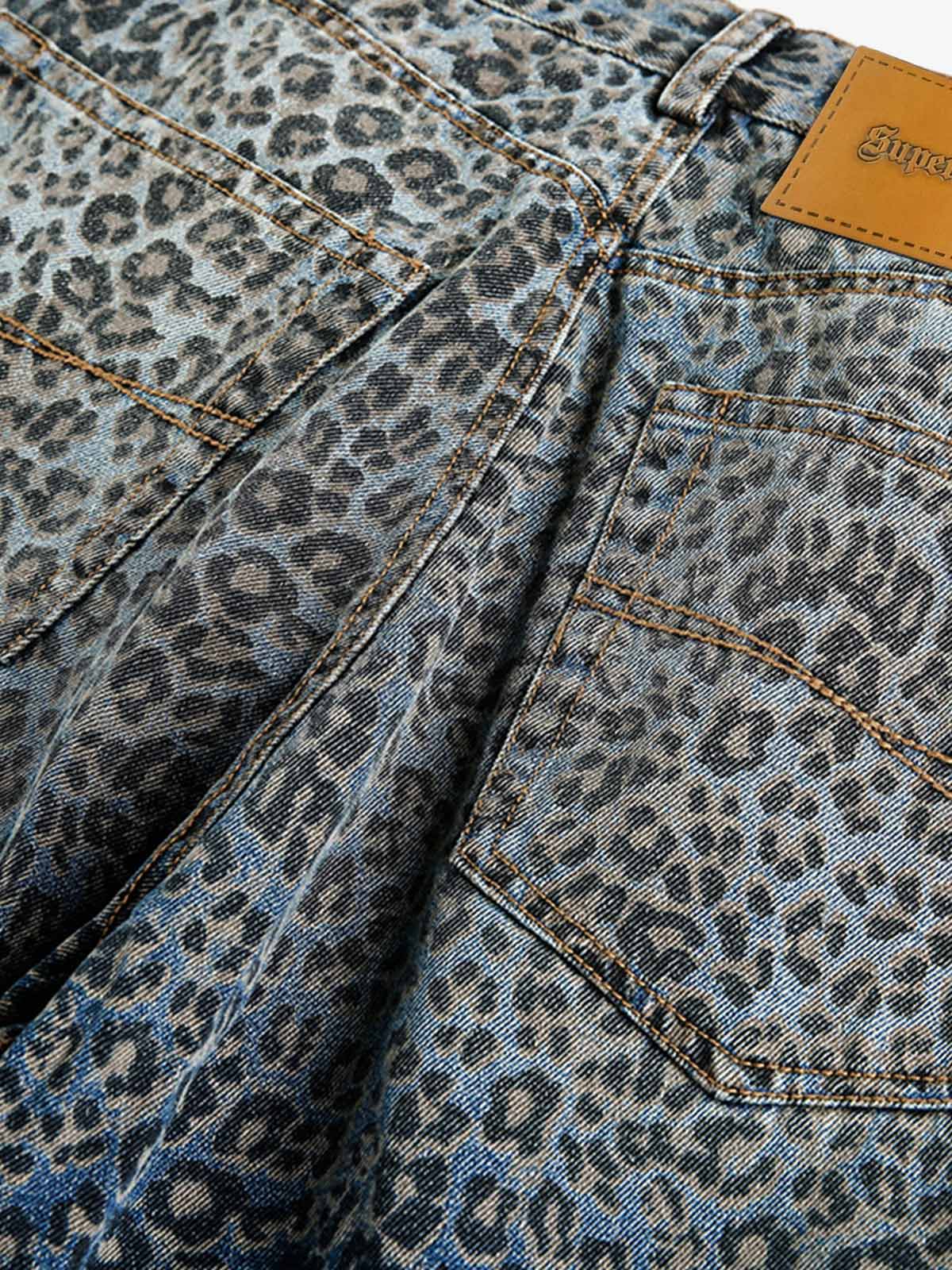 Denim Street Leopard Print Barrel Jeans - 2458 - Luxuryurbanwear