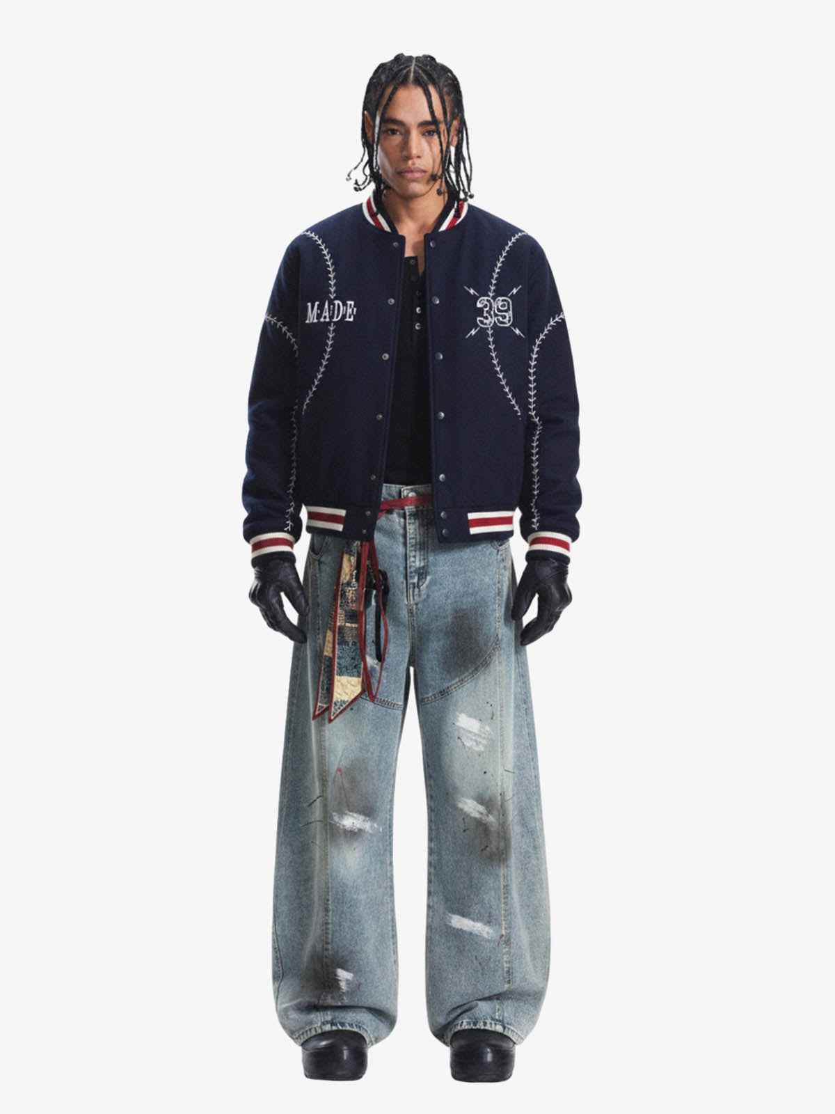 Vintage Paint-Splatter Scarf Tie Barrel Jeans