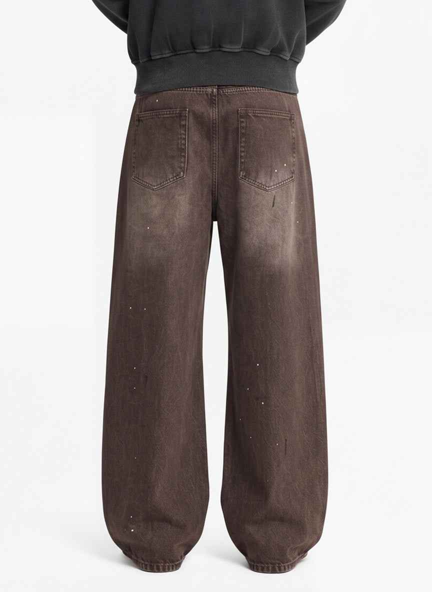 Retro Patchwork Washed Wide Leg Denim Jeans