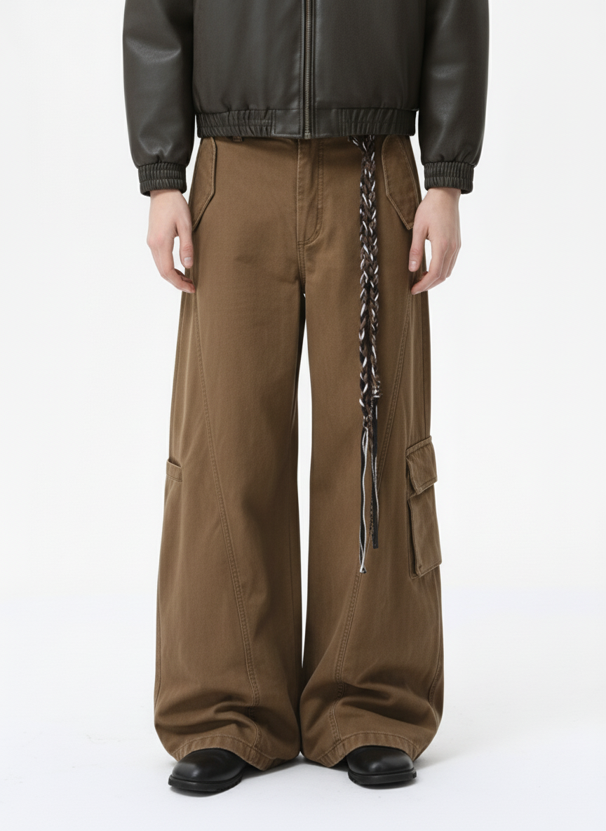 Washed Cargo Webbing Barrel Pants - Luxuryurbanwear