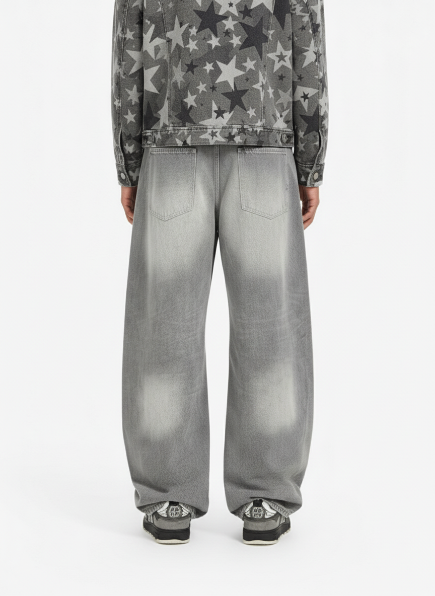 Retro Washed Distressed Curved Blade Wide-Leg Jeans - Luxuryurbanwear