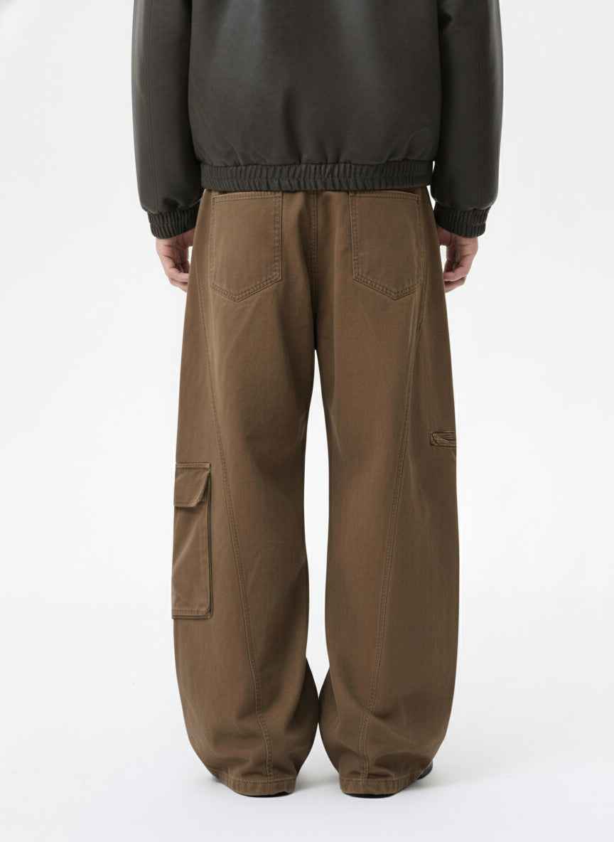 Washed Cargo Webbing Barrel Pants