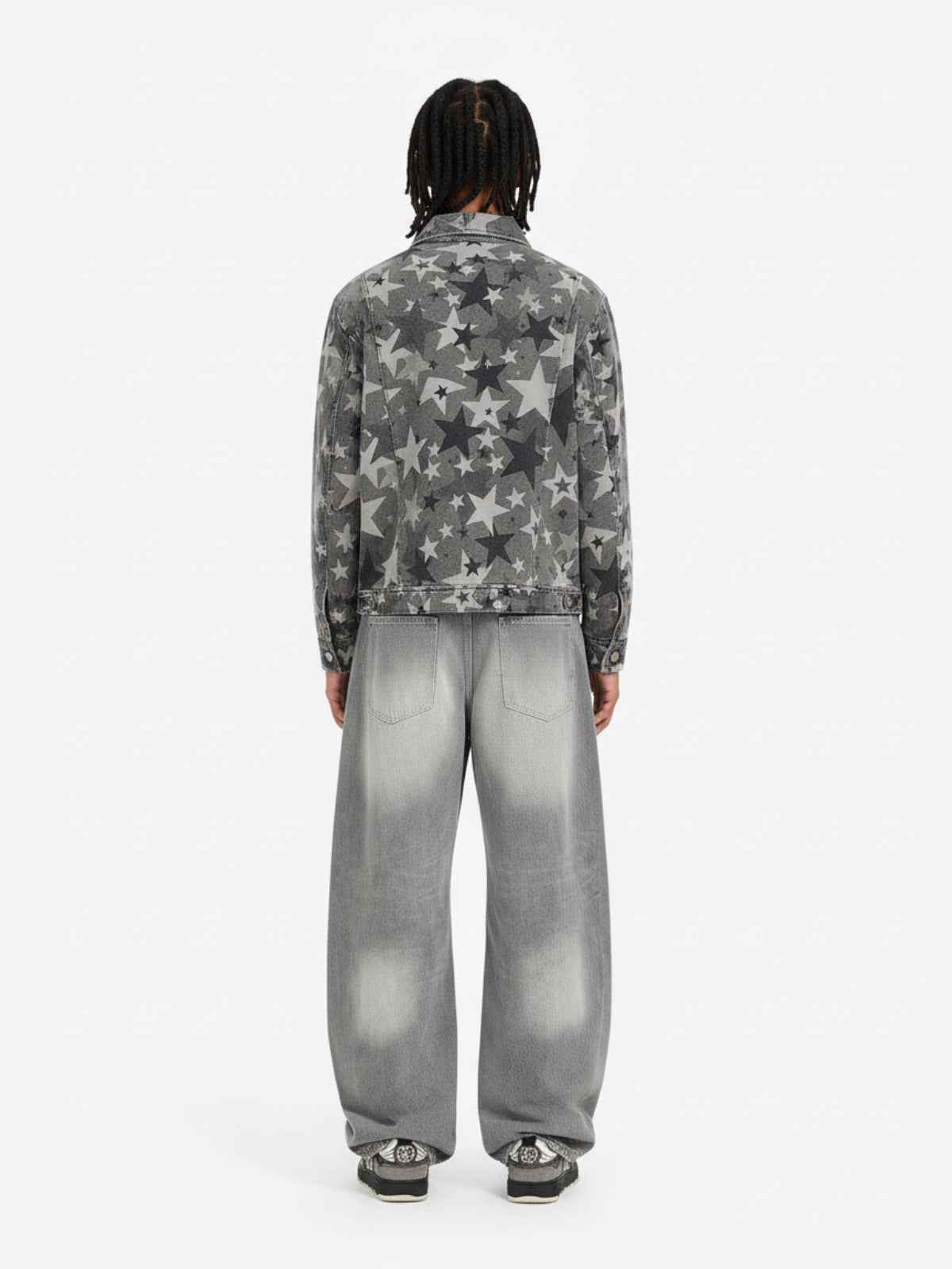 Retro Washed Distressed Curved Blade Wide-Leg Jeans