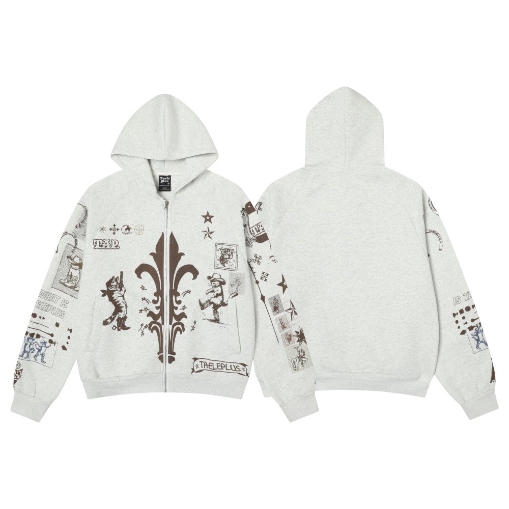 Hand-drawn | Graffiti Zip-Up Hoodie - Luxuryurbanwear