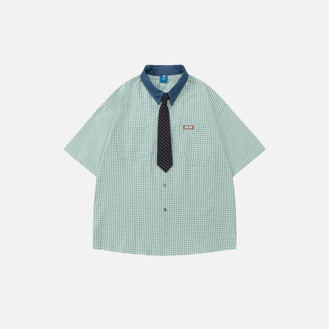Japanese Style With Tie Oversized Short Sleeve Shirt - Luxuryurbanwear