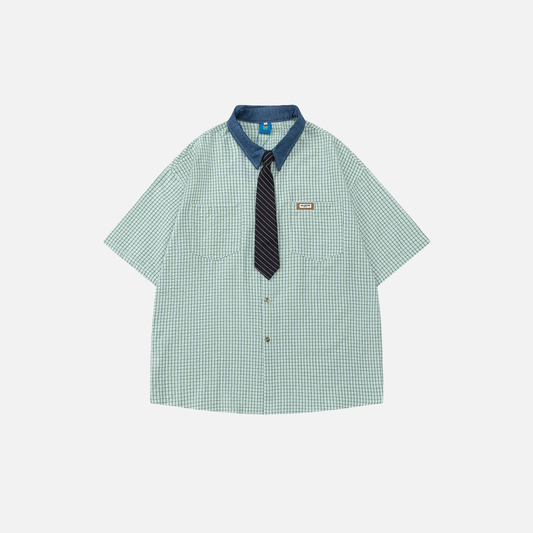 Japanese Style With Tie Oversized Short Sleeve Shirt - Luxuryurbanwear