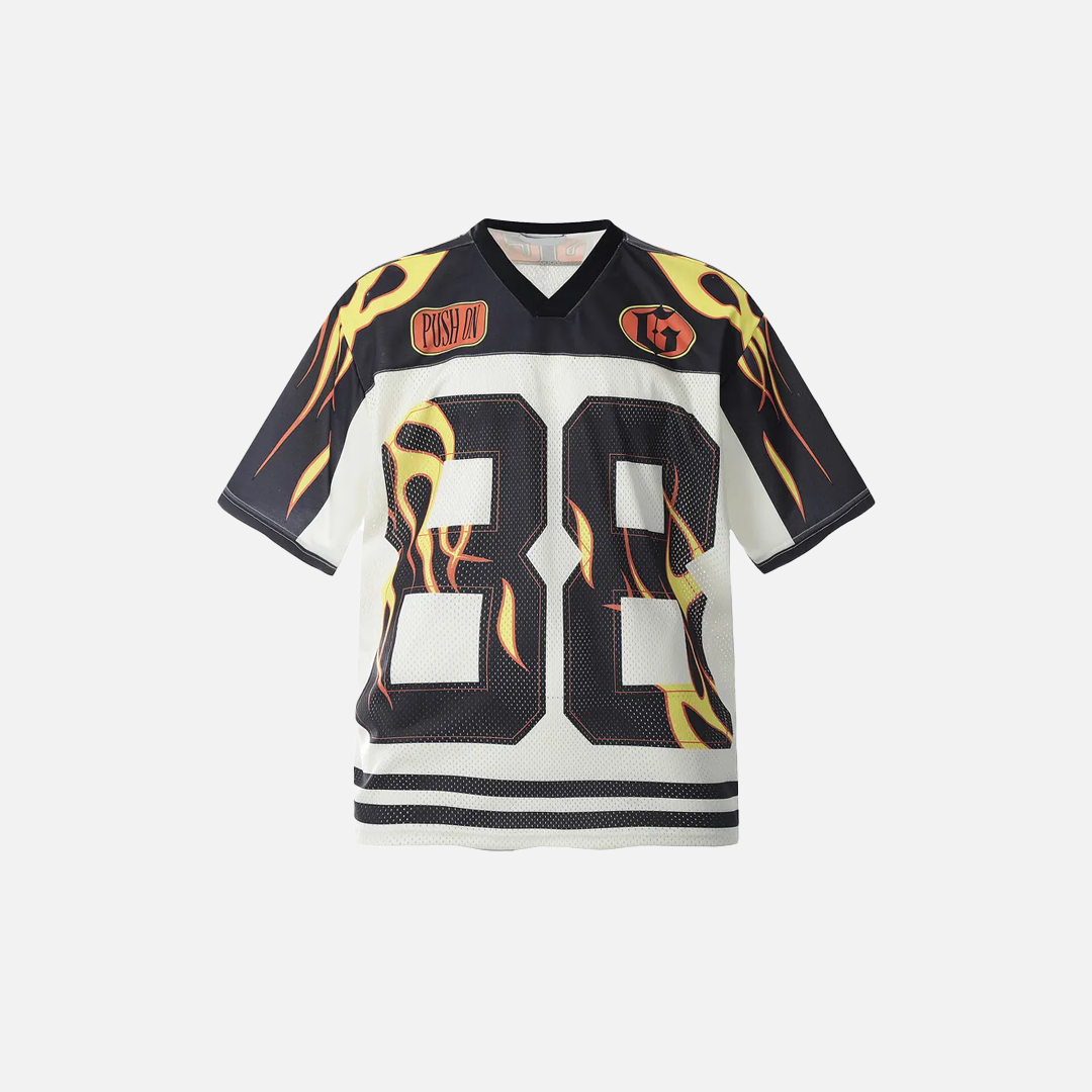 Streetwear Flame Graphic Mesh Jersey Sport T-Shirt - Luxuryurbanwear