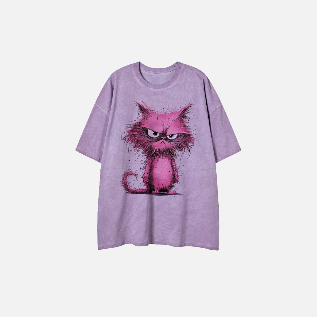 Women Graphic Cat Print Hip Hop Polyester T-Shirt - Luxuryurbanwear