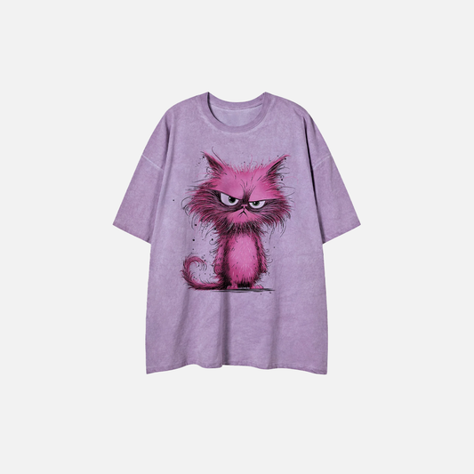 Women Graphic Cat Print Hip Hop Polyester T-Shirt - Luxuryurbanwear