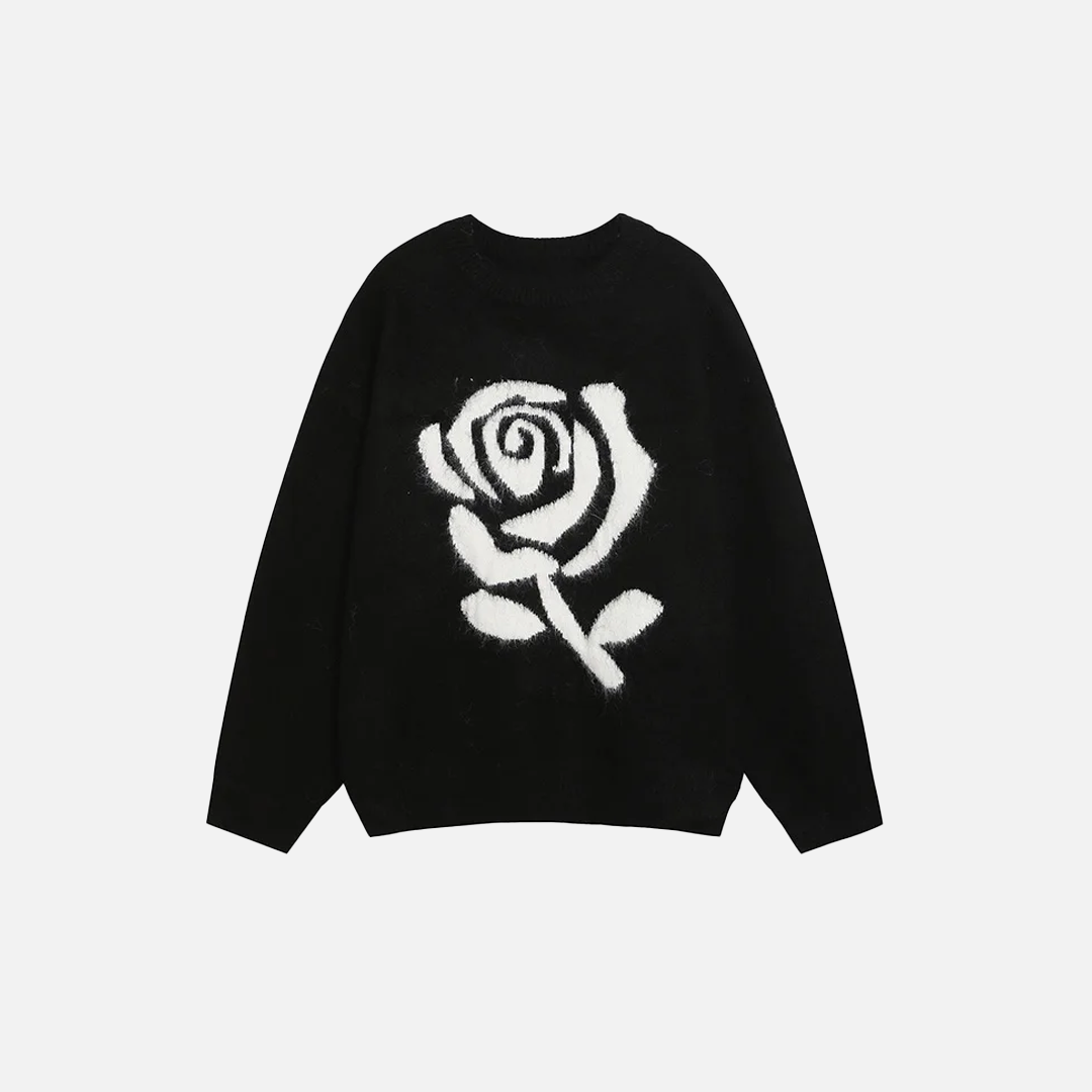 Rose Graphic Oversized Casual Knitwear Sweater - Luxuryurbanwear