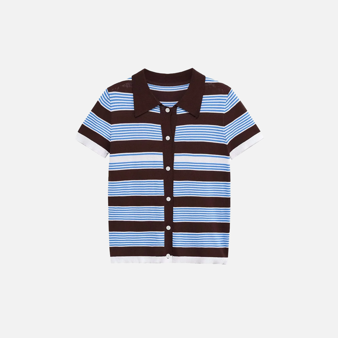Durable Striped Knitted Short Sleeve Cardigan - Luxuryurbanwear