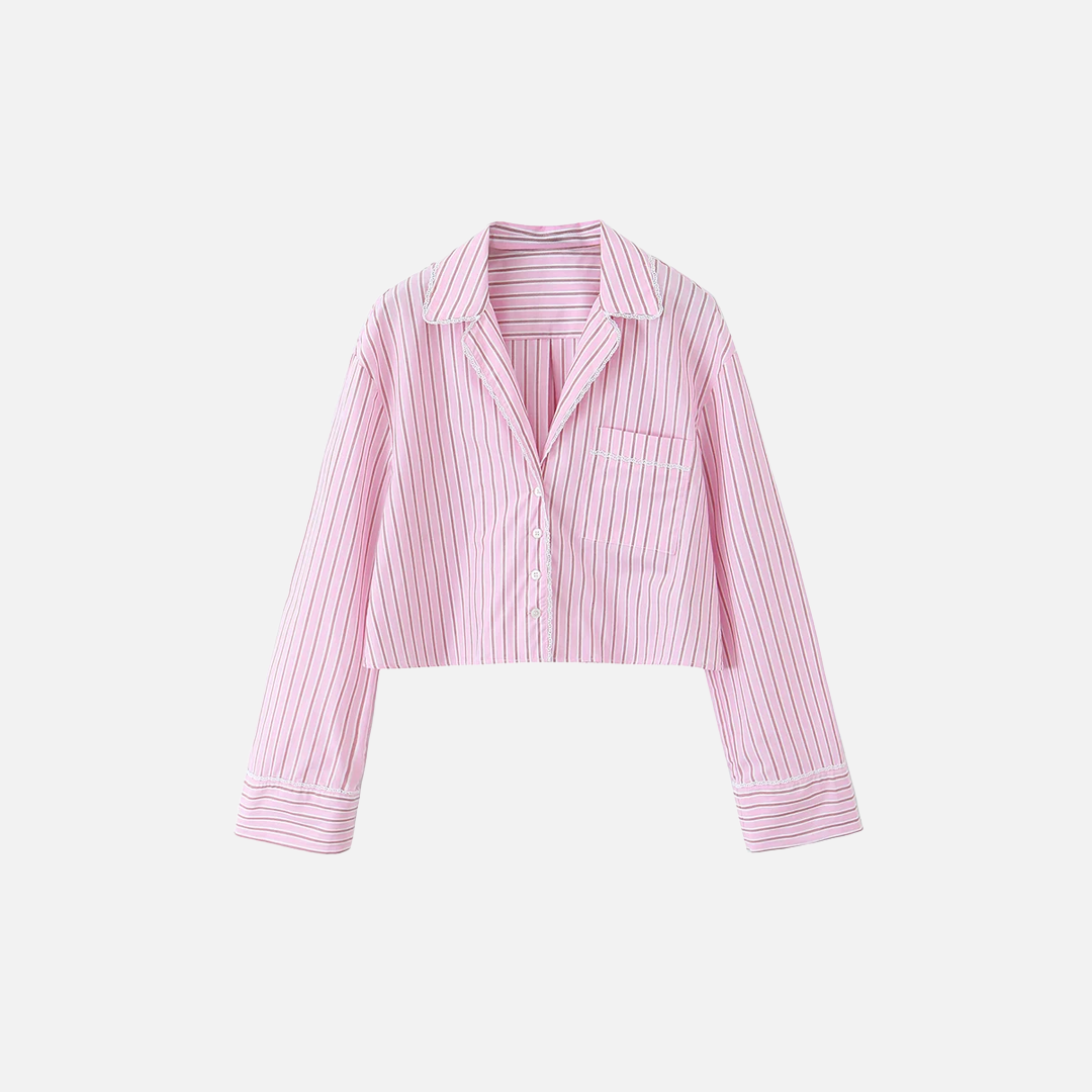 Elevated Y2K Striped Long Sleeve Cropped Shirt - Luxuryurbanwear