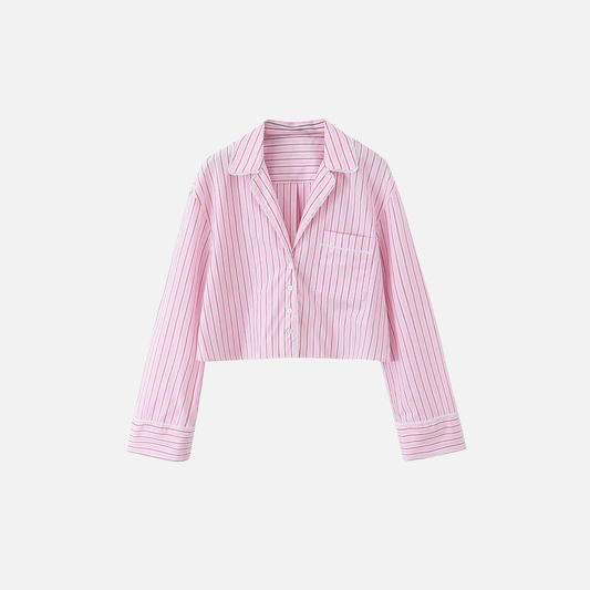 Elevated Y2K Striped Long Sleeve Cropped Shirt - Luxuryurbanwear