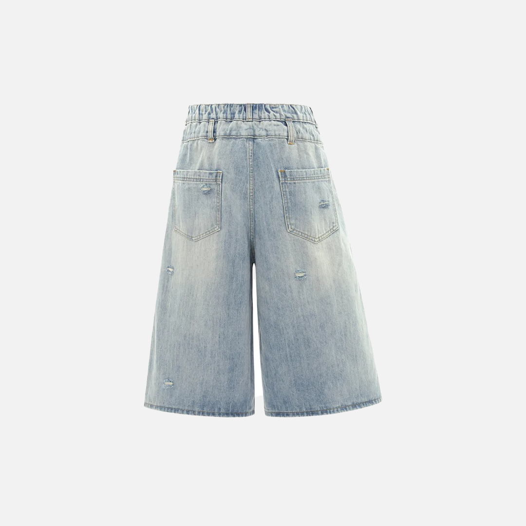 Streetwear Distressed Loose Wide Leg Denim Short - Luxuryurbanwear