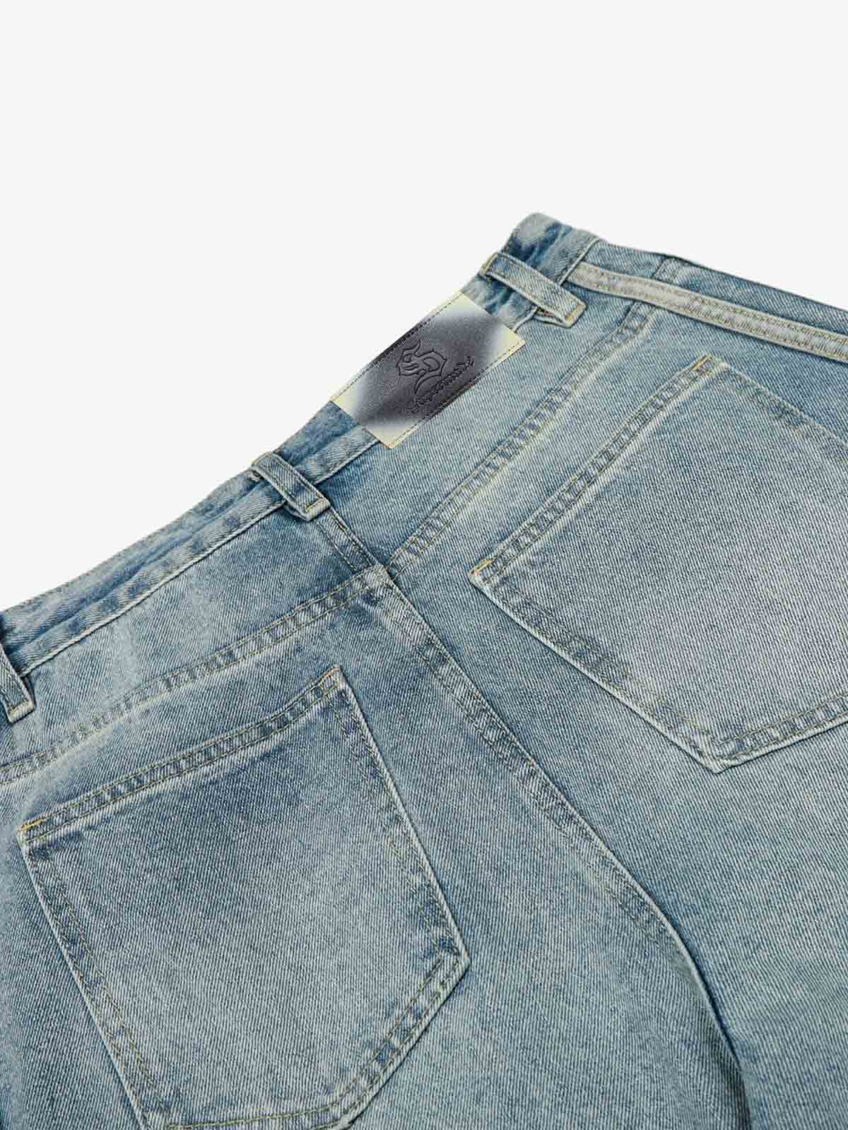 Vintage Washed Side Panel Wide Leg Denim Jeans - Luxuryurbanwear