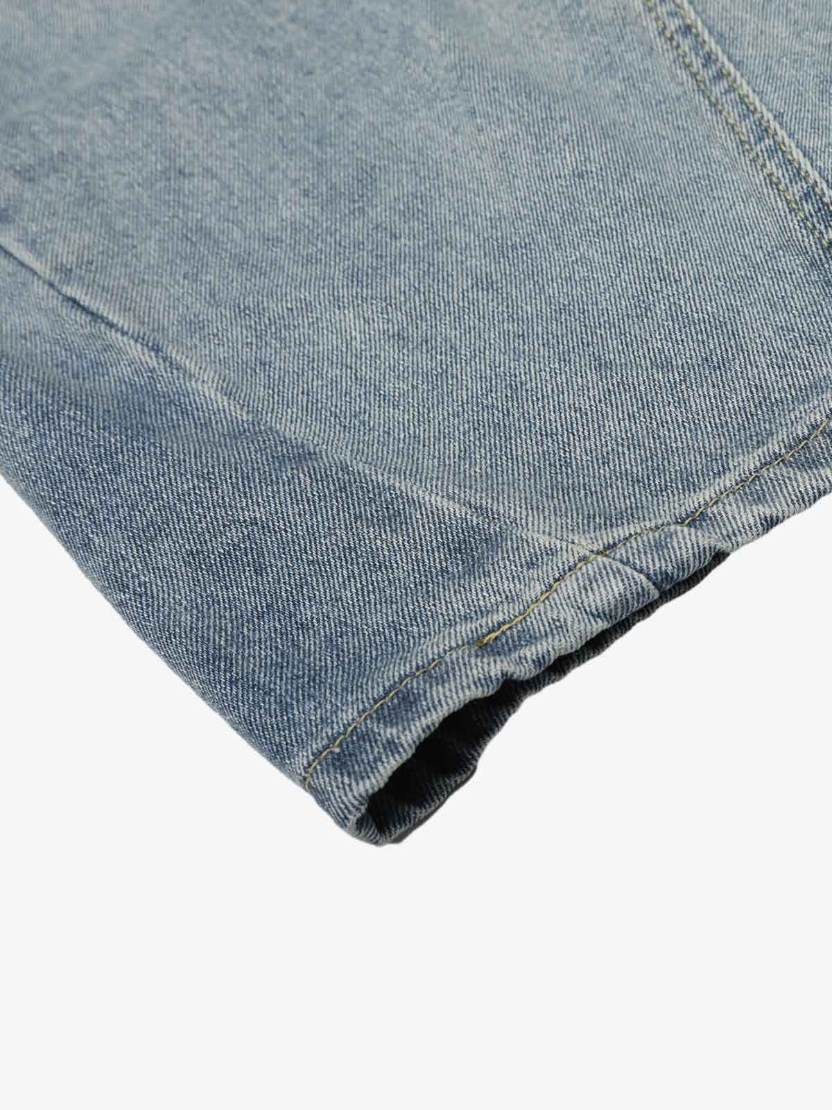 Vintage Washed Side Panel Wide Leg Denim Jeans