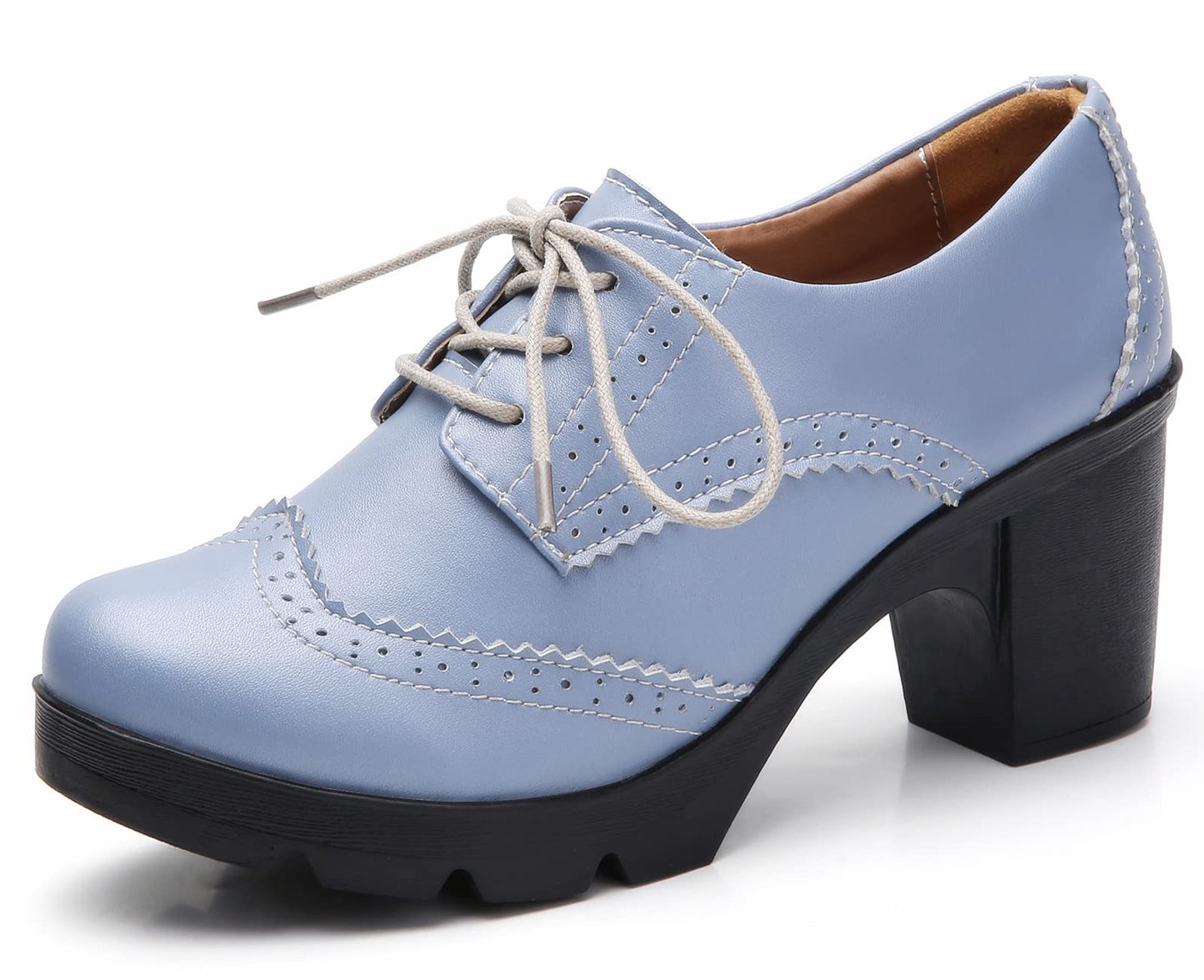 LUW Women's Leather Platform Chunky Oxford Shoes