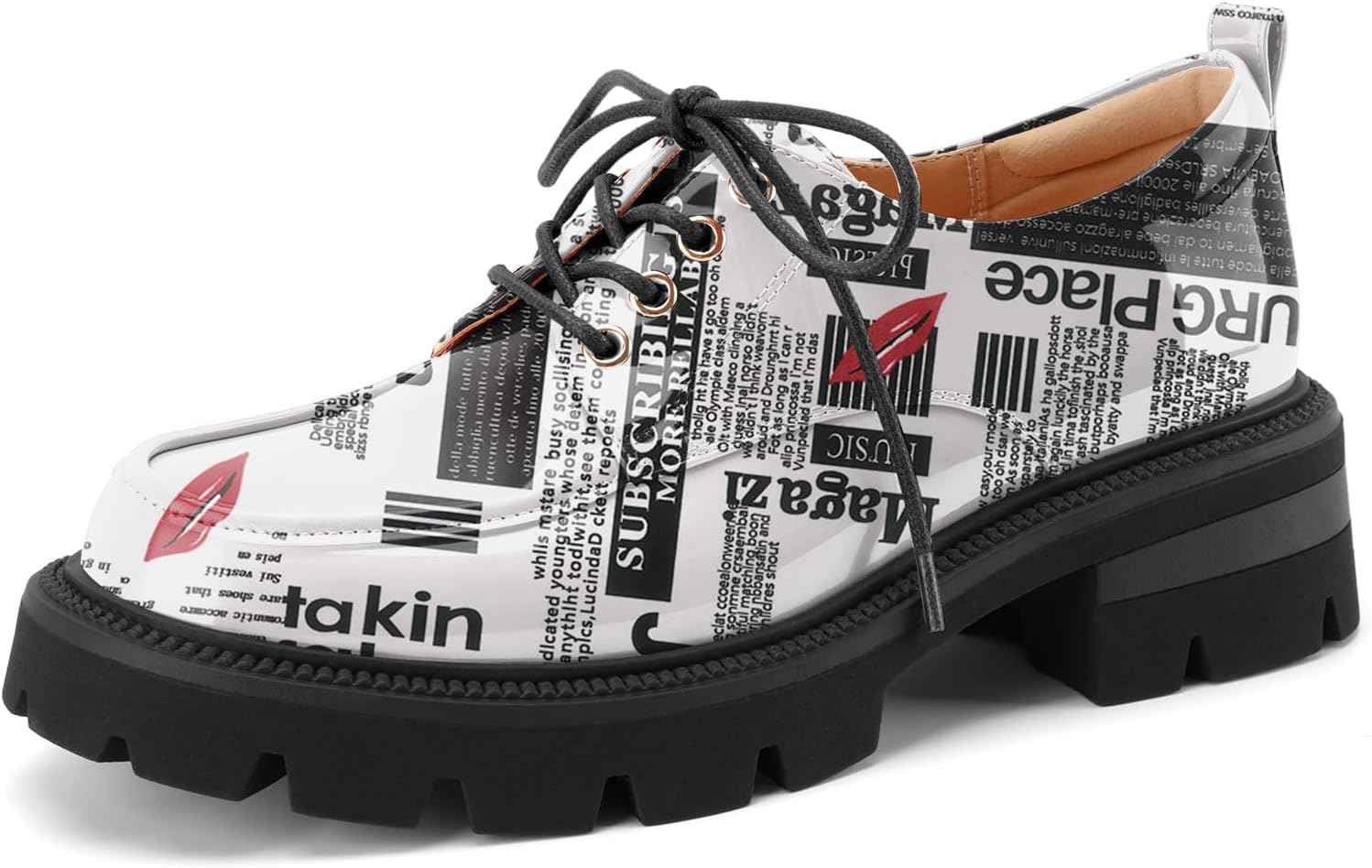 Women's Platform Low Chunky Block Heeled Oxfords Closed Round Toe Lace Up Non-Slip Patent Leather Oxford Heels Lug Sole Casual Dress Comfortable Work Pumps Shoes