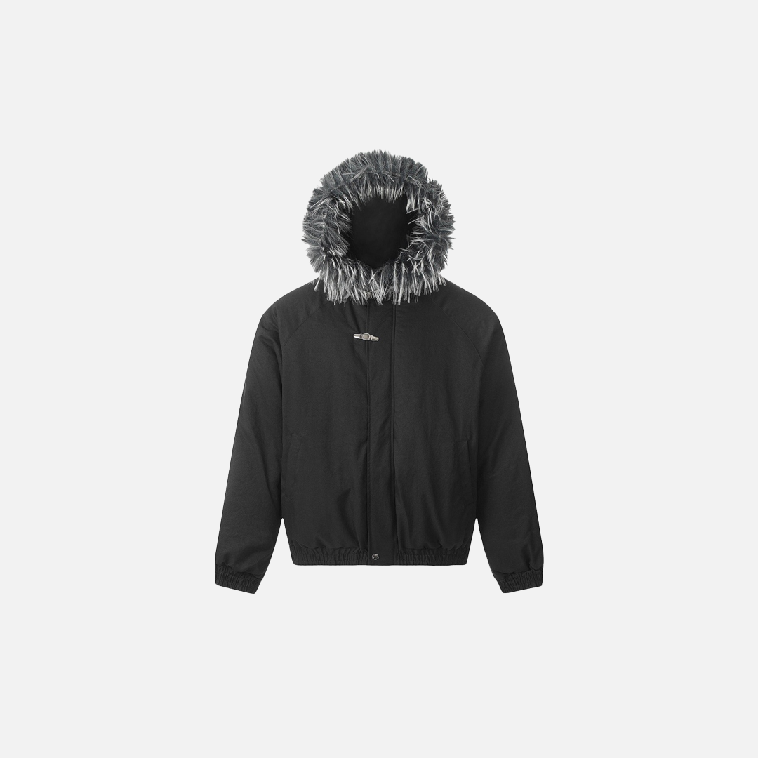 American Wool Collar Faux Furr Hooded Padded Jacket - Luxuryurbanwear