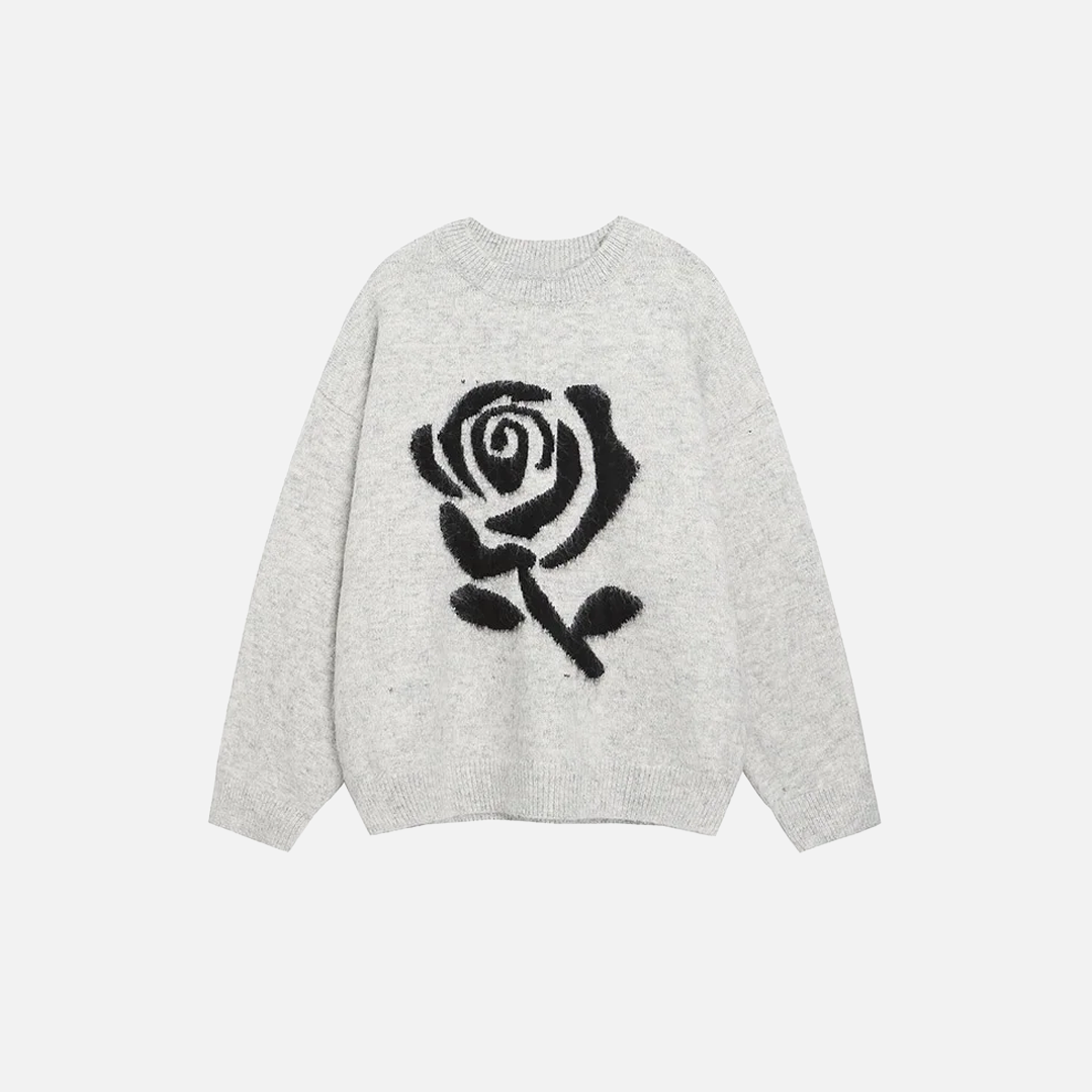 Rose Graphic Oversized Casual Knitwear Sweater - Luxuryurbanwear