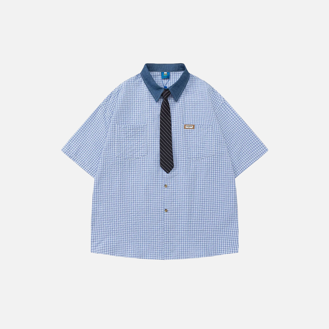 Japanese Style With Tie Oversized Short Sleeve Shirt - Luxuryurbanwear