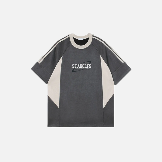 Retro Embroidered Suede Patchwork Racing T-Shirt - Luxuryurbanwear