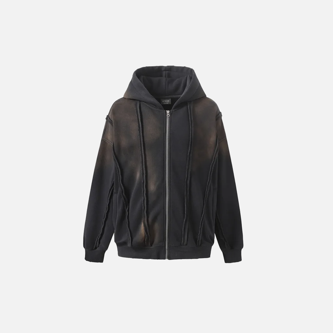 Warm Punk Gothing Patchwork Zip Up Hooded Sweatshirt - Luxuryurbanwear