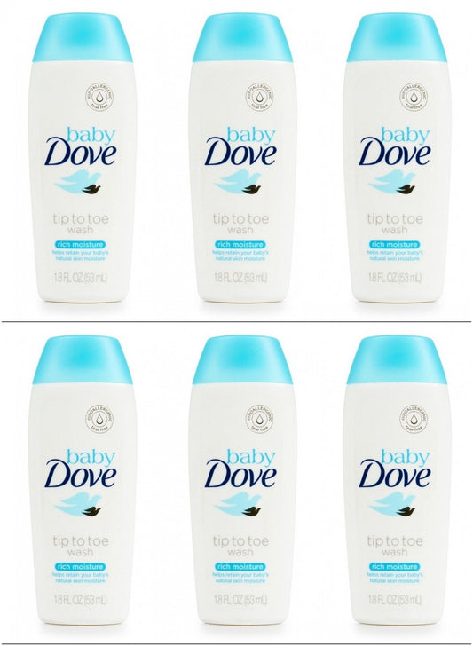 Baby Dove Body Wash Tip To Toe Sensitive Moisture 1.8 Oz Travel Size (Pack Of 6)