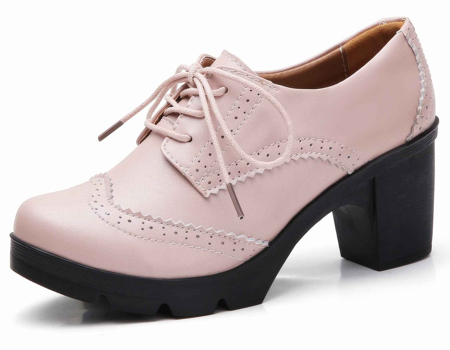 DADAWEN Women's Leather Classic Lace Up Platform Chunky Mid-Heel Square Toe Oxfords Dress Pump Shoes
