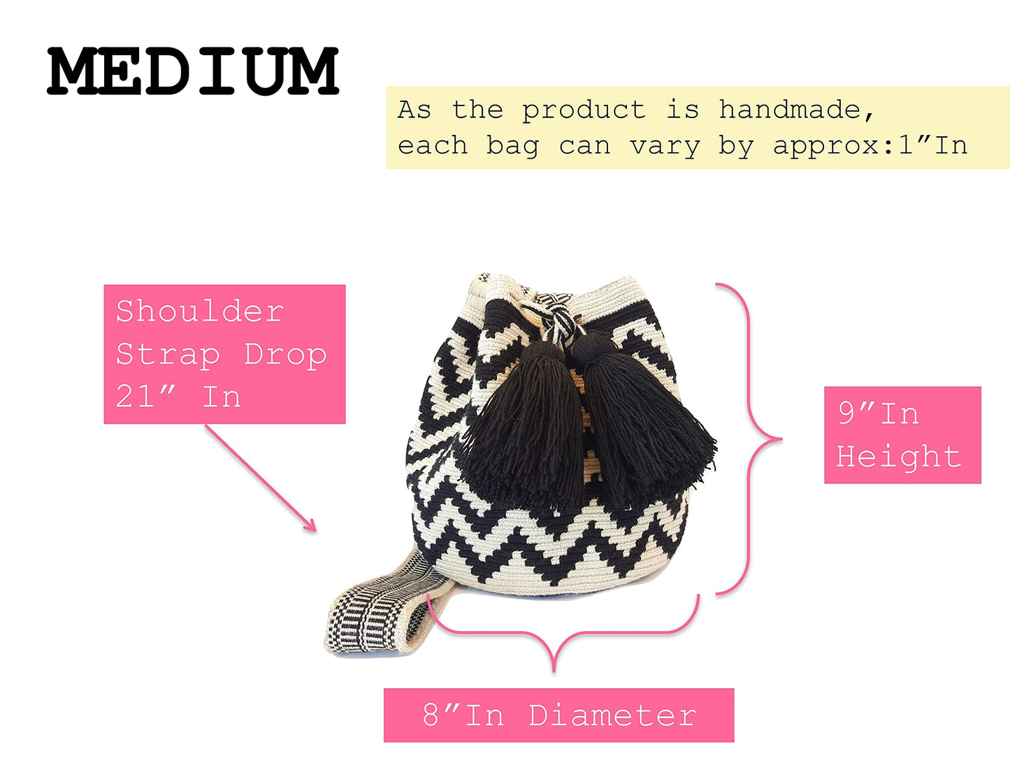 MEDIUM Wayuu Mochila Bag For Women original bolsa tejida colombiana authentic crochet pattern Gift from Colombia | AUTHENTIC WAYUU