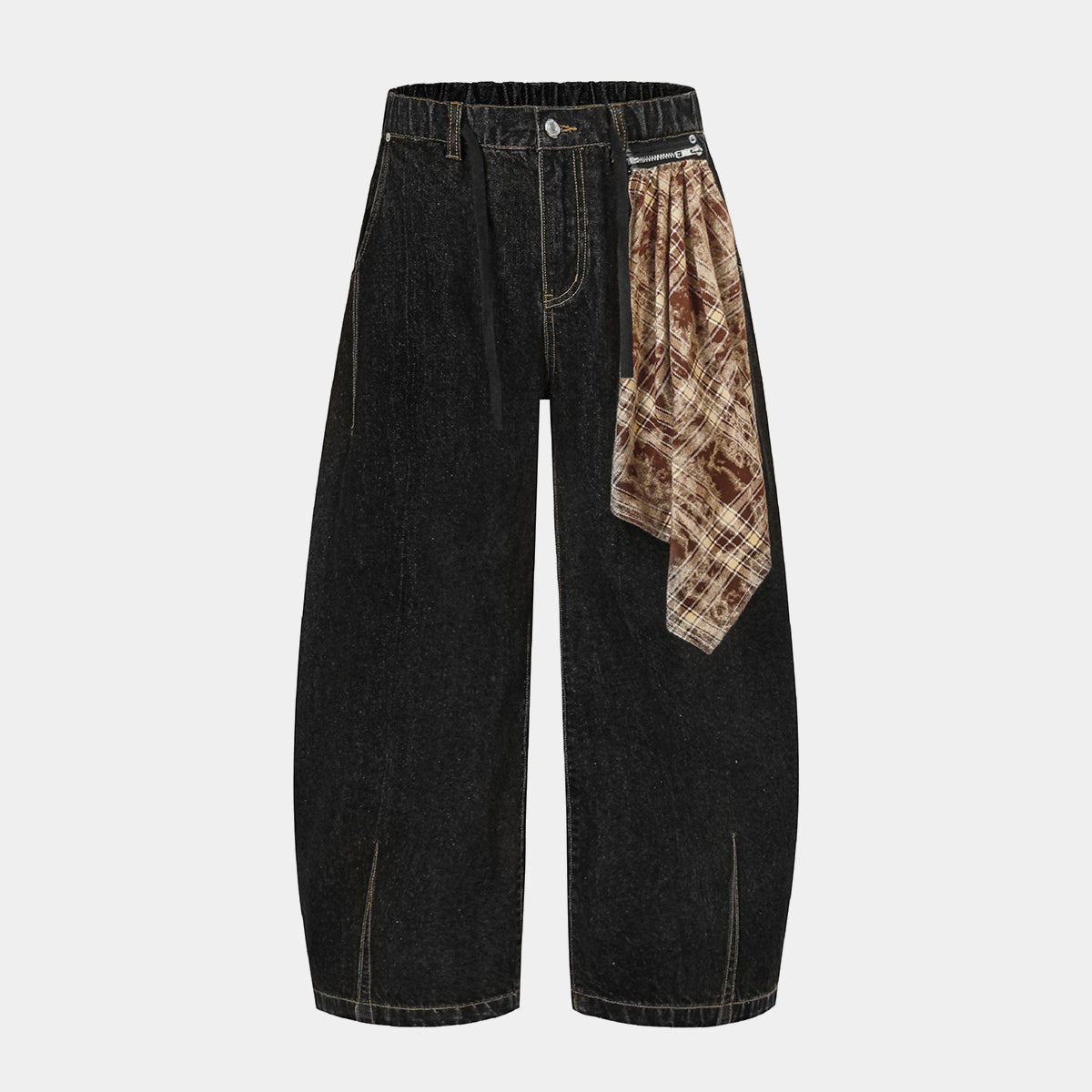 Scarf Detail Denim Jeans - Bandana Accent Streetwear Denim | LuxuryUrbanwear - Luxuryurbanwear