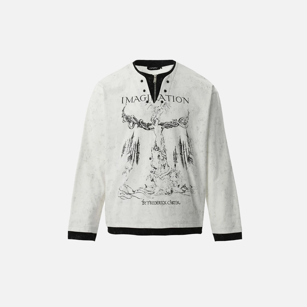 Effortless Fake Two Pieces Graffiti Print Long Sleeve T-Shirt - Luxuryurbanwear