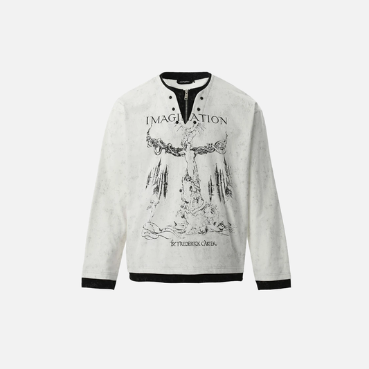 Effortless Fake Two Pieces Graffiti Print Long Sleeve T-Shirt - Luxuryurbanwear