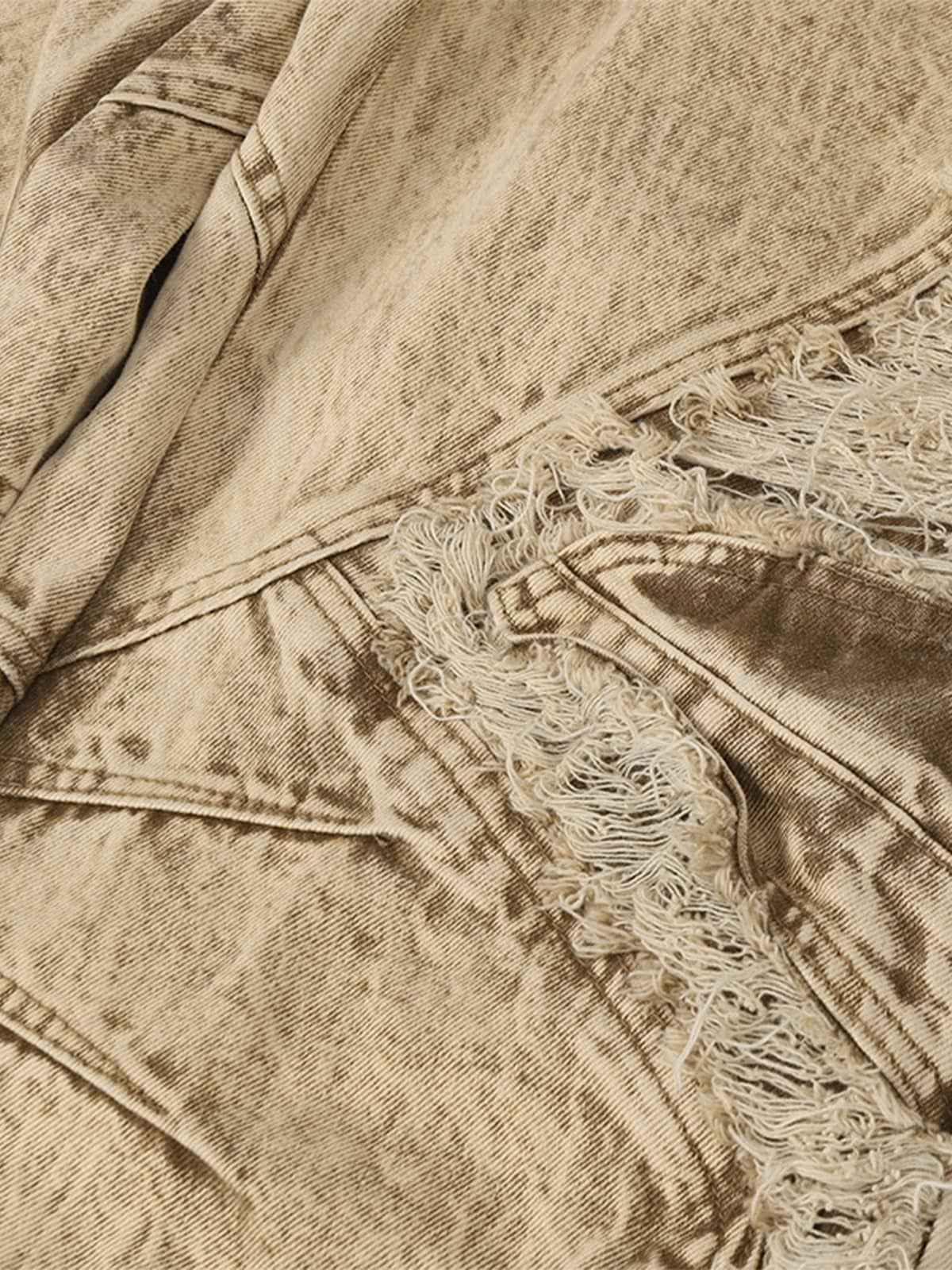 Distressed Raw-Edge Panel Sculpted Wide-Leg Jeans