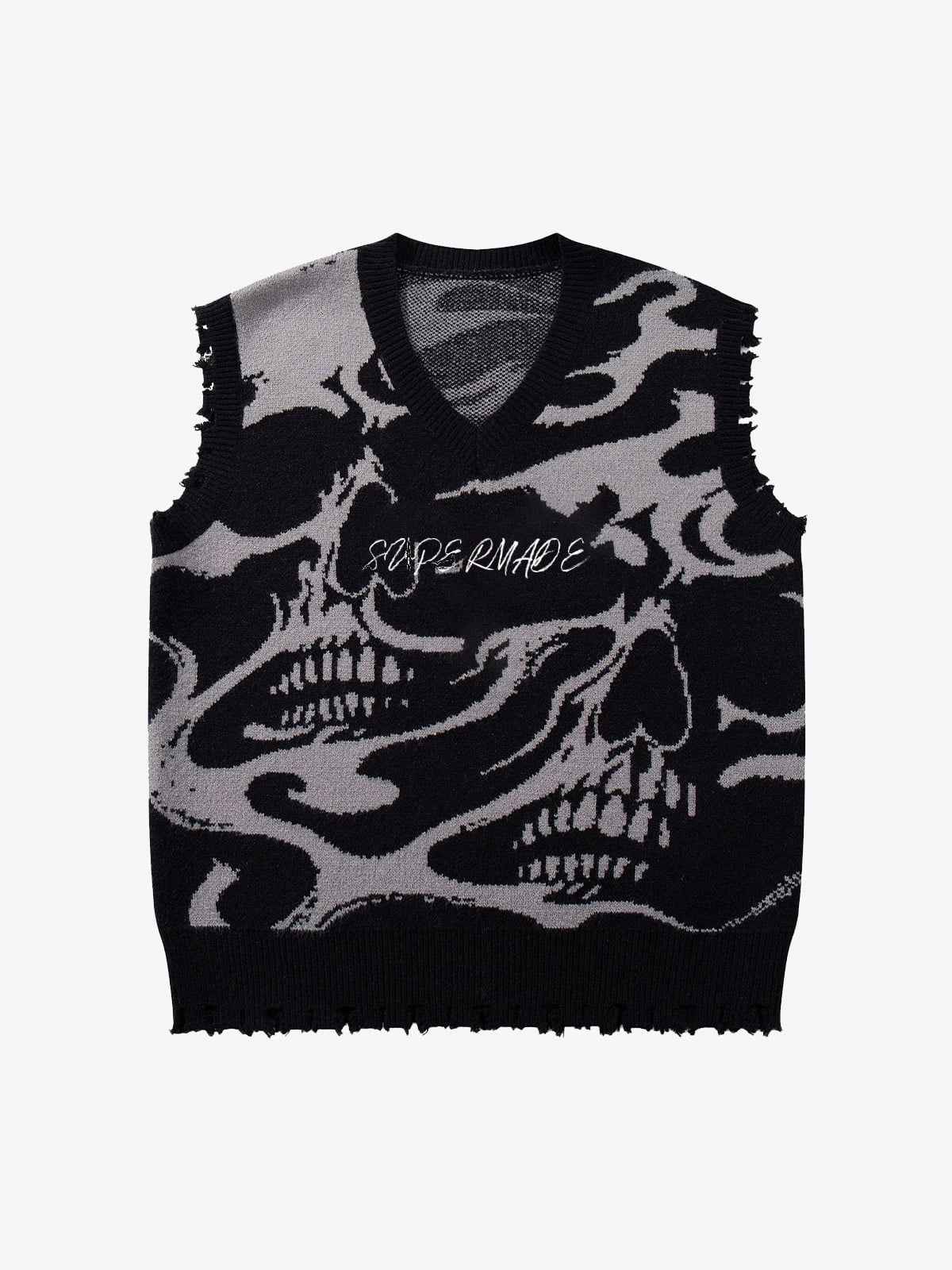 High Street Dark Skull Frayed-edge V-neck Sweater Vest