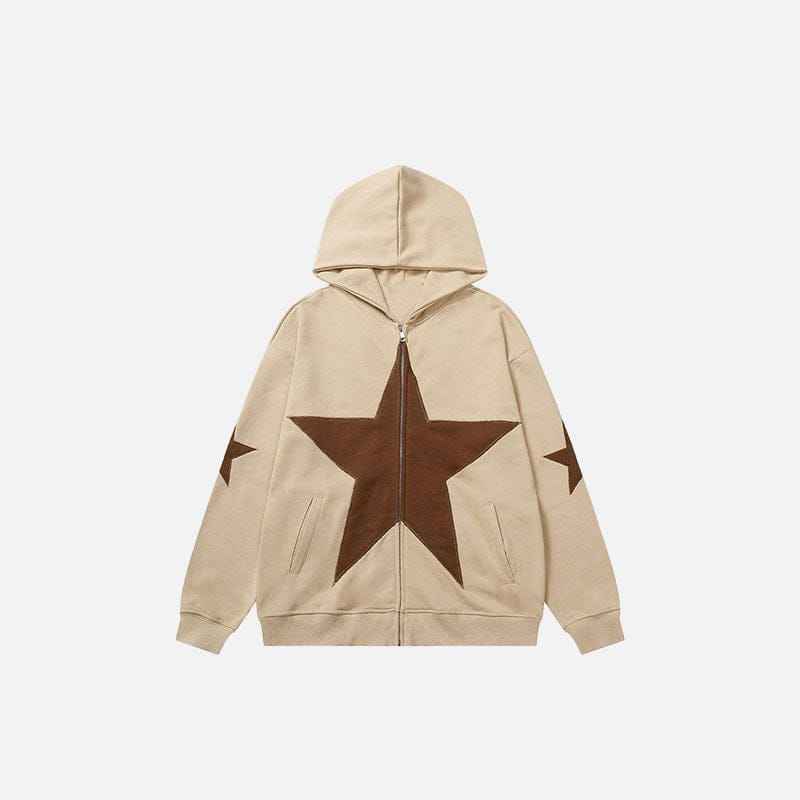 Zip-Up Hoodie Star Graphic - Unisex Y2K Aesthetic Full-Zip Oversized Sweatshirt
