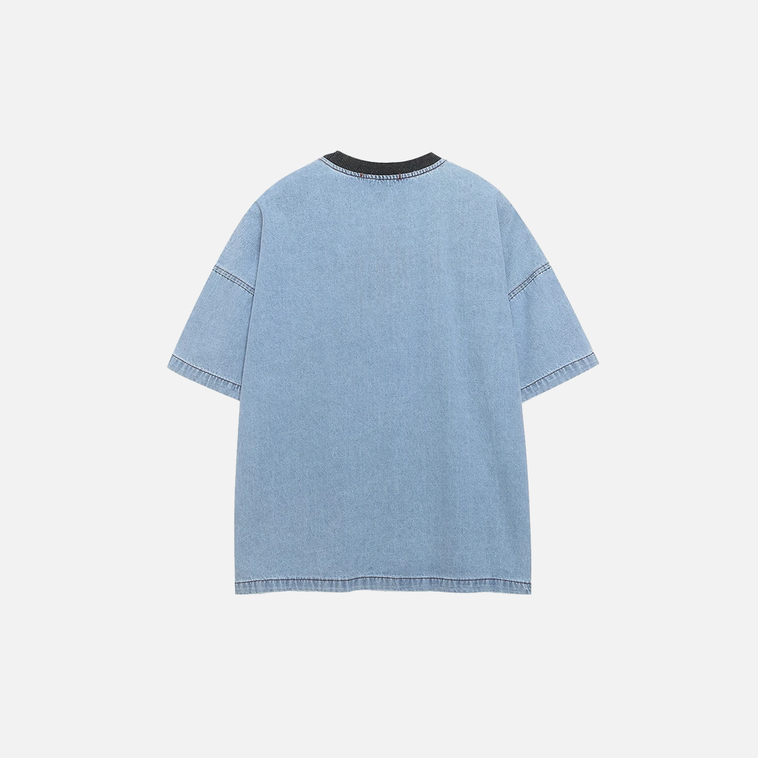 Summer Streetwear Embroidered Patch Denim T-Shirt - Luxuryurbanwear