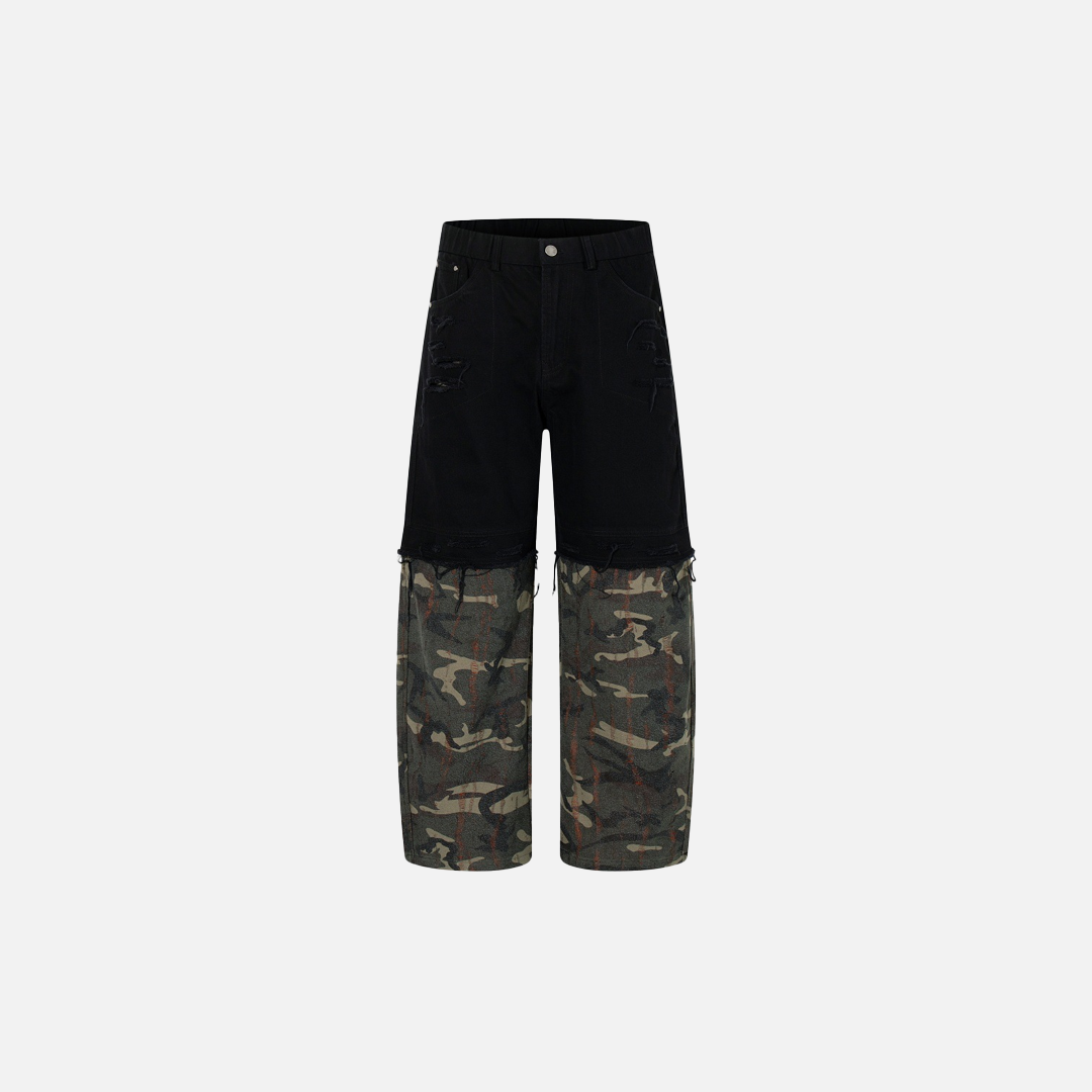 Unique Camouflage Patchwork Color Block Denim Jeans - Luxuryurbanwear
