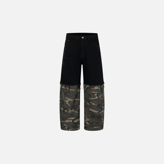 Unique Camouflage Patchwork Color Block Denim Jeans - Luxuryurbanwear